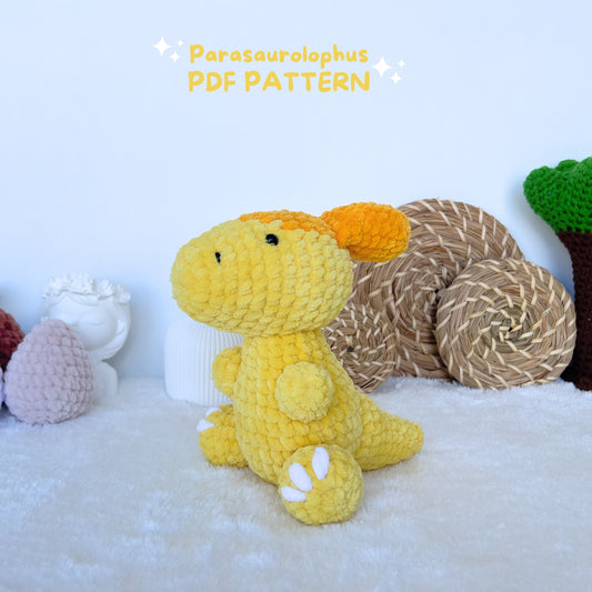 dinosaur crochet pattern, parasaurolophus crochet, dinosaur plush pattern, dinosaur amigurumi, PDF crochet pattern