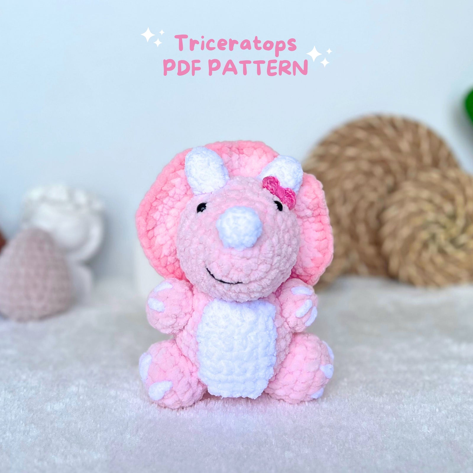 modèle de crochet de dinosaure, modèle de tricératops, modèle de peluche de dinosaure, amigurumi de dinosaure, modèle de dinosaure, modèle de crochet PDF