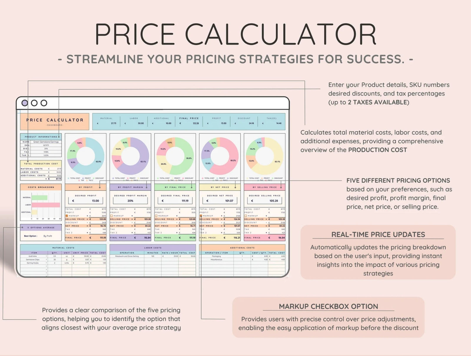 Calculateur de prix et de bénéfices pour les crocheters, calculatrice de prix du crochet, guide des prix, modèle de feuille de calcul de la liste des prix