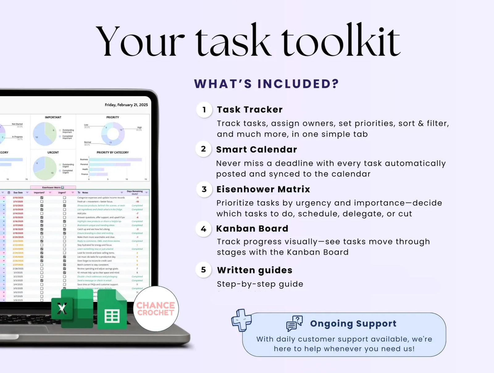 Crochet Project Tracker Pro, Excel -Tabelle Task Priority Tracker, Google Sheets to Do List