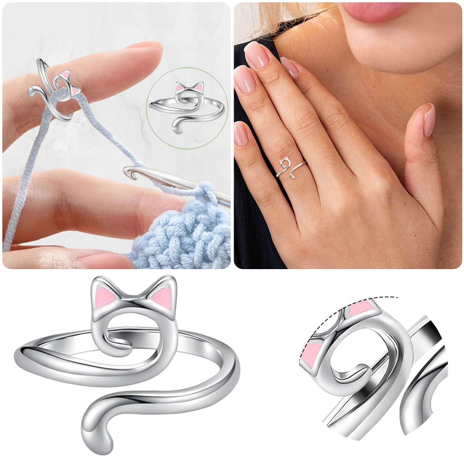 Crochet Rings for Crocheting Adjustable Crochet Tension Ring for Finger Cat Yarn Guide Ring Knitting Crochet Accessories For Women 4 Pcs