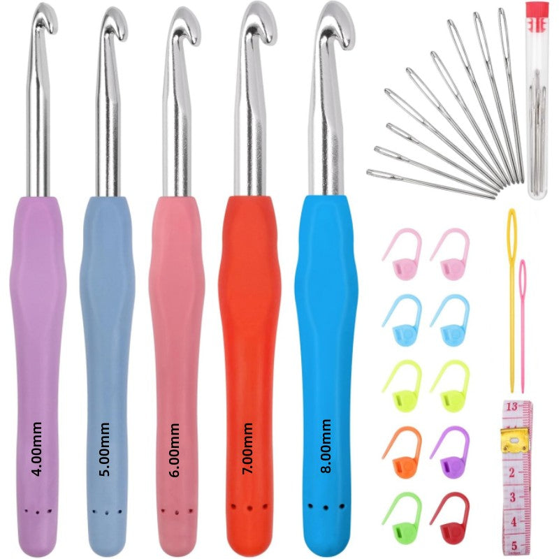 14 Size Crochet Hooks Set,2mm(B)-10mm(N) Ergonomic Crochet Hooks with Case for Arthritic Hands, Extra Long Crochet Needles