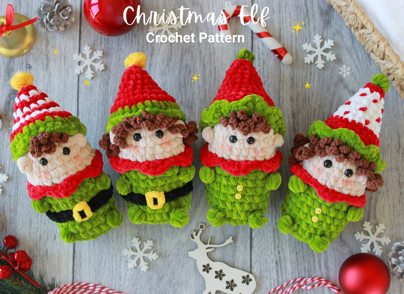 Christmas Elf Crochet Pattern,  Crochet Pattern Christmas, 4 in 1 Elf Amigurumi Pattern, Christmas Toys, Christmas Gift