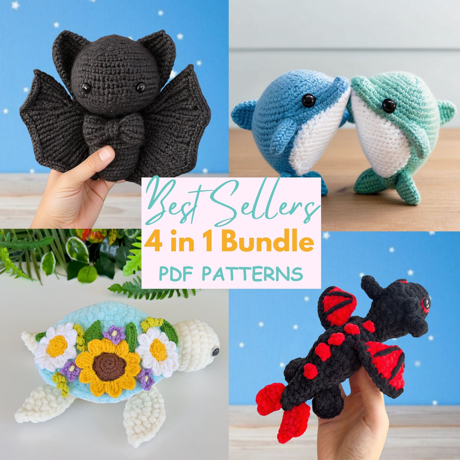 Bundle Crochet Patterns, 4 in 1 Crochet Patterns, Amigurumi pattern, PDF pattern