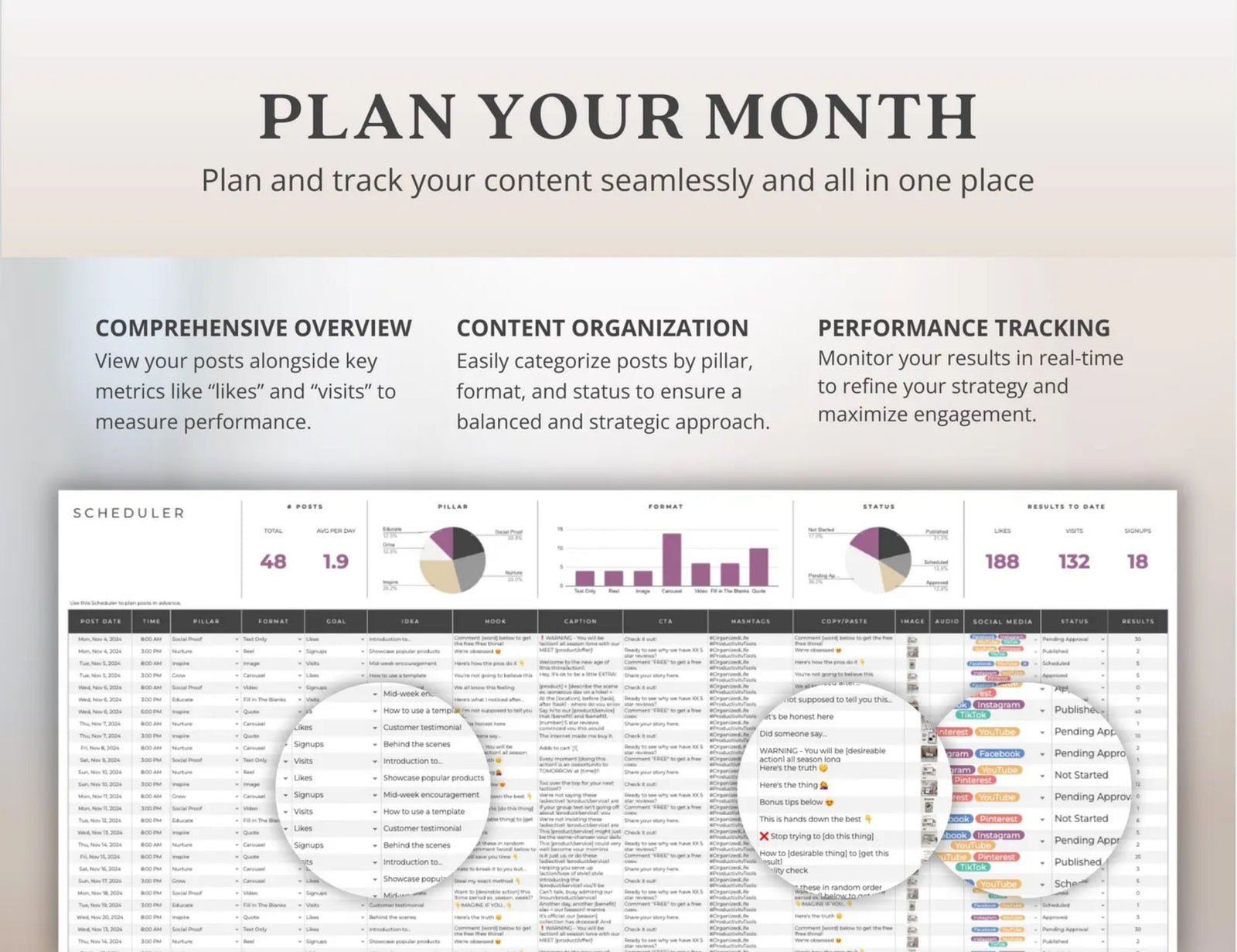 Social Media Content Planner, Social Media Management Template Calendar, 2025 Digital Planner, ADHD Social Media Planner