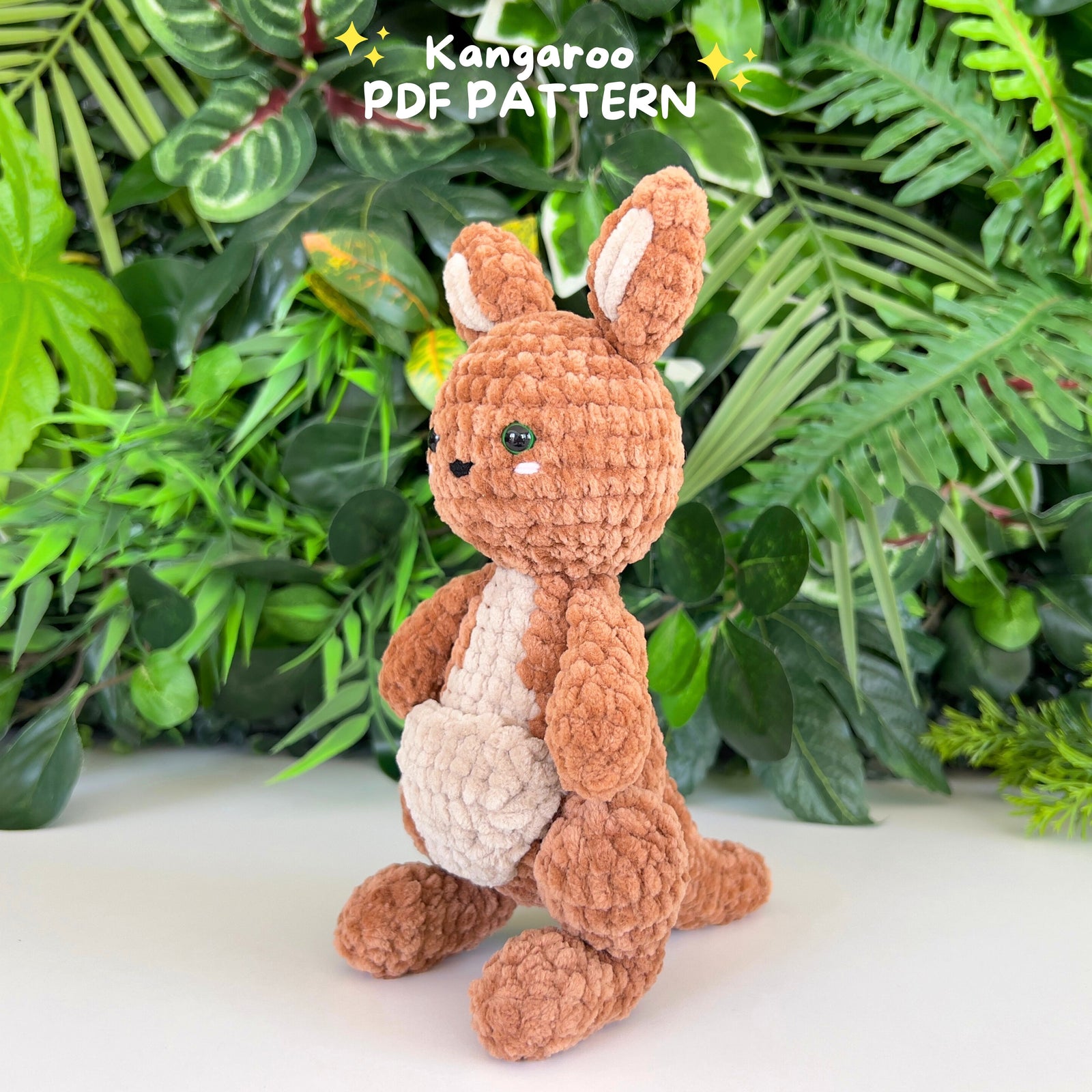 Kangaroo crochet pattern, No sew kangaroo crochet, plush pattern, beginner amigurumi, crochet amigurumi, PDF in English