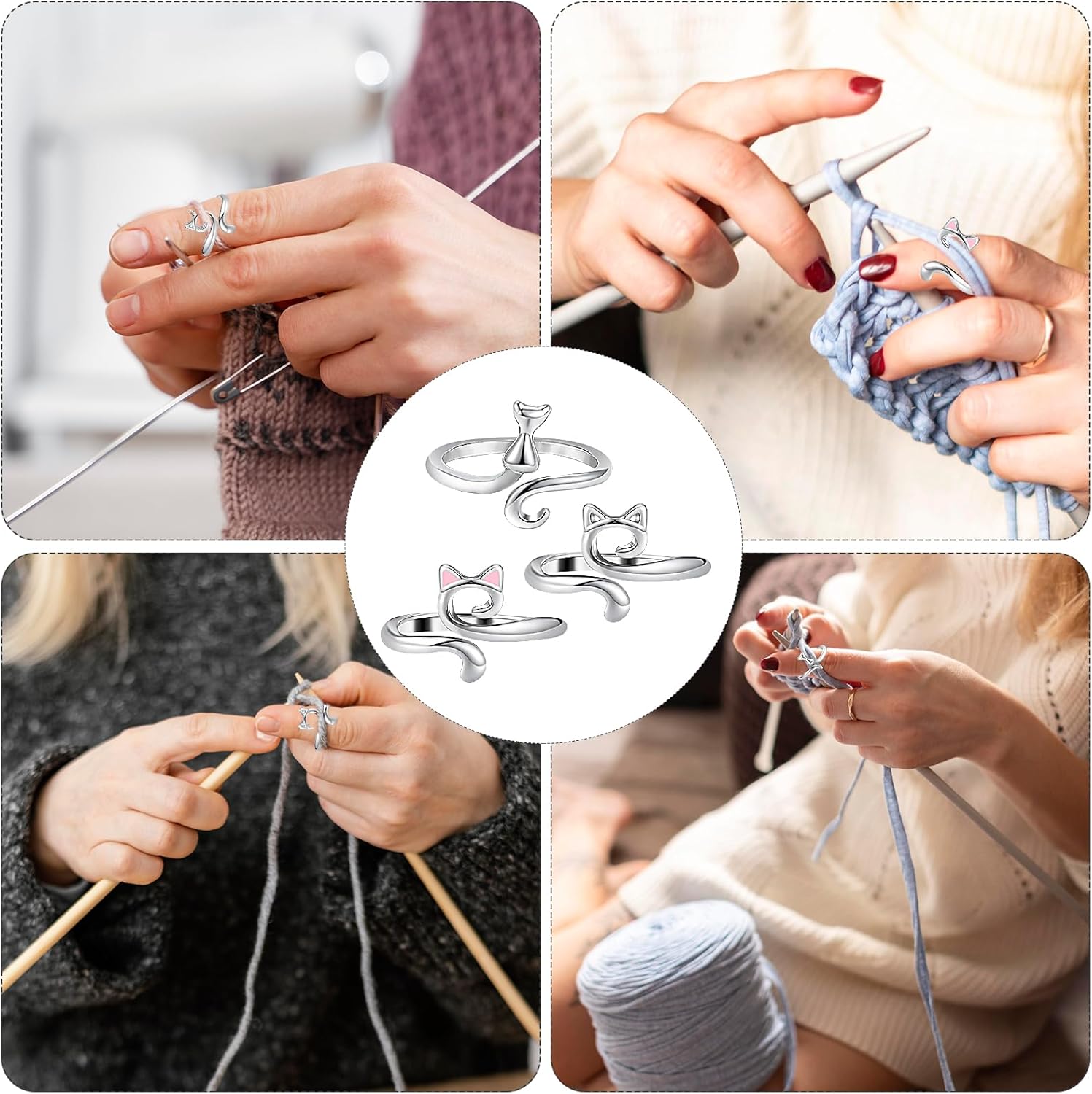 Crochet Rings for Crocheting Adjustable Crochet Tension Ring for Finger Cat Yarn Guide Ring Knitting Crochet Accessories For Women 4 Pcs