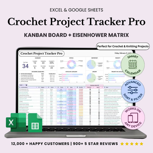 Crochet Project Tracker Pro, Excel Spreadsheet Task Priority Tracker, Google Sheets To Do List
