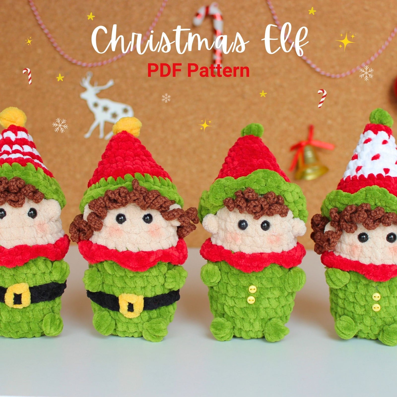 Christmas Elf Crochet Pattern,  Crochet Pattern Christmas, 4 in 1 Elf Amigurumi Pattern, Christmas Toys, Christmas Gift