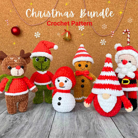 Christmas Crochet Patterns, 6 in 1 Crochet Patterns, Grinch Crochet, Gnome Crochet, PDF pattern