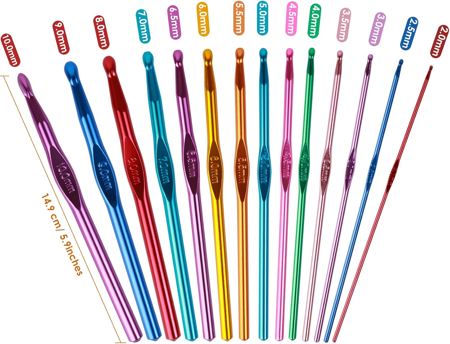 14 PCS Crochet Hooks Set, High Quality Coloured Aluminum Ergonomic Handle Crochet, Hook Needles for Arthritic Hands 2-10mm