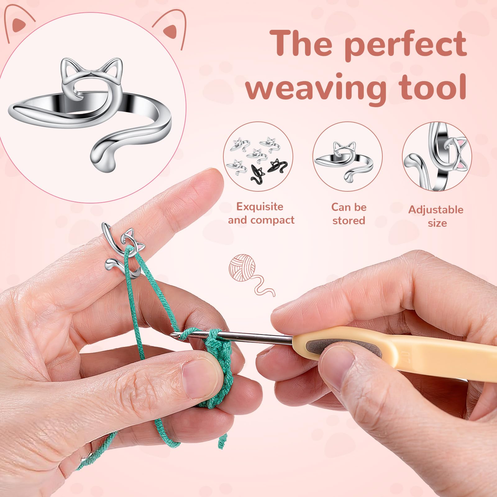 Crochet Rings for Crocheting Adjustable Crochet Tension Ring for Finger Cat Yarn Guide Ring Knitting Crochet Accessories For Women 4 Pcs