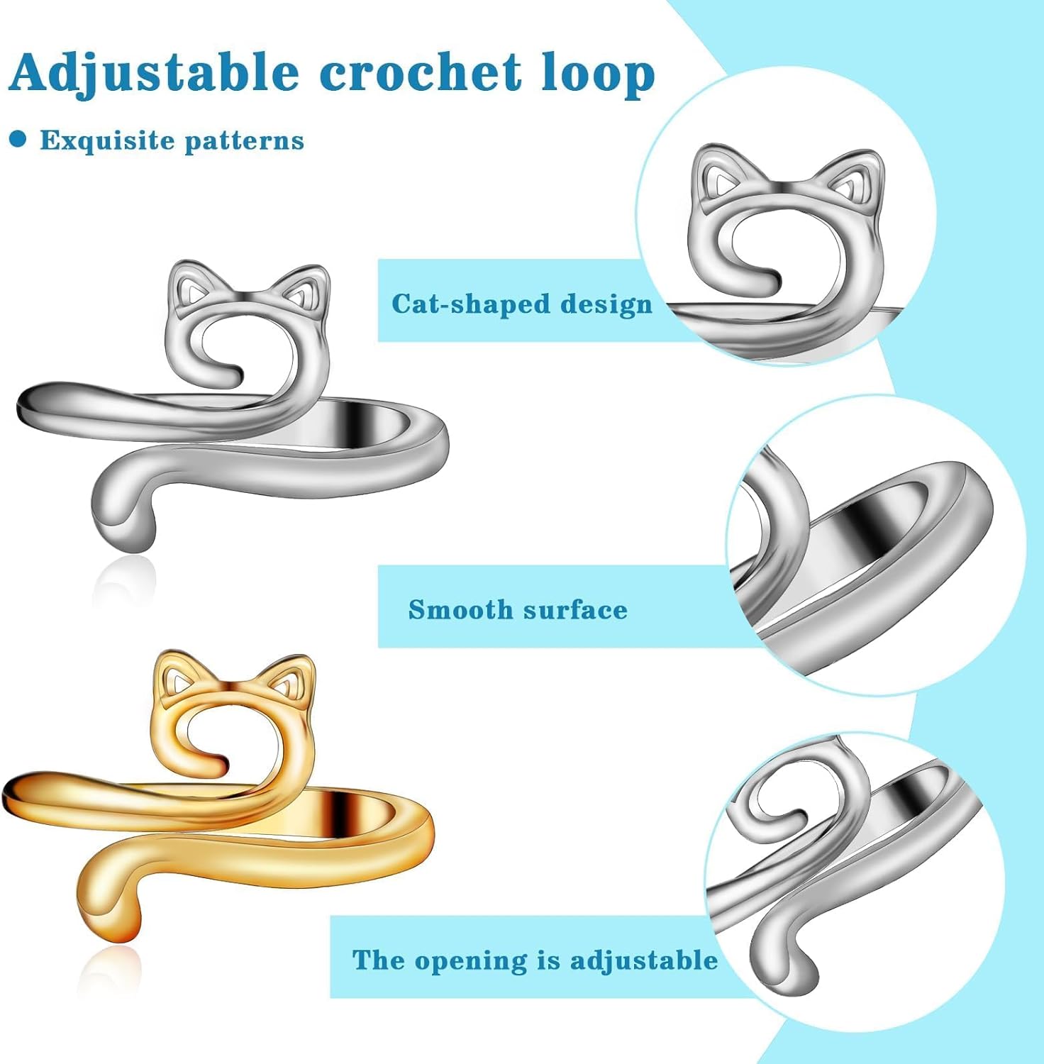 Crochet Rings for Crocheting Adjustable Crochet Tension Ring for Finger Cat Yarn Guide Ring Knitting Crochet Accessories For Women 4 Pcs