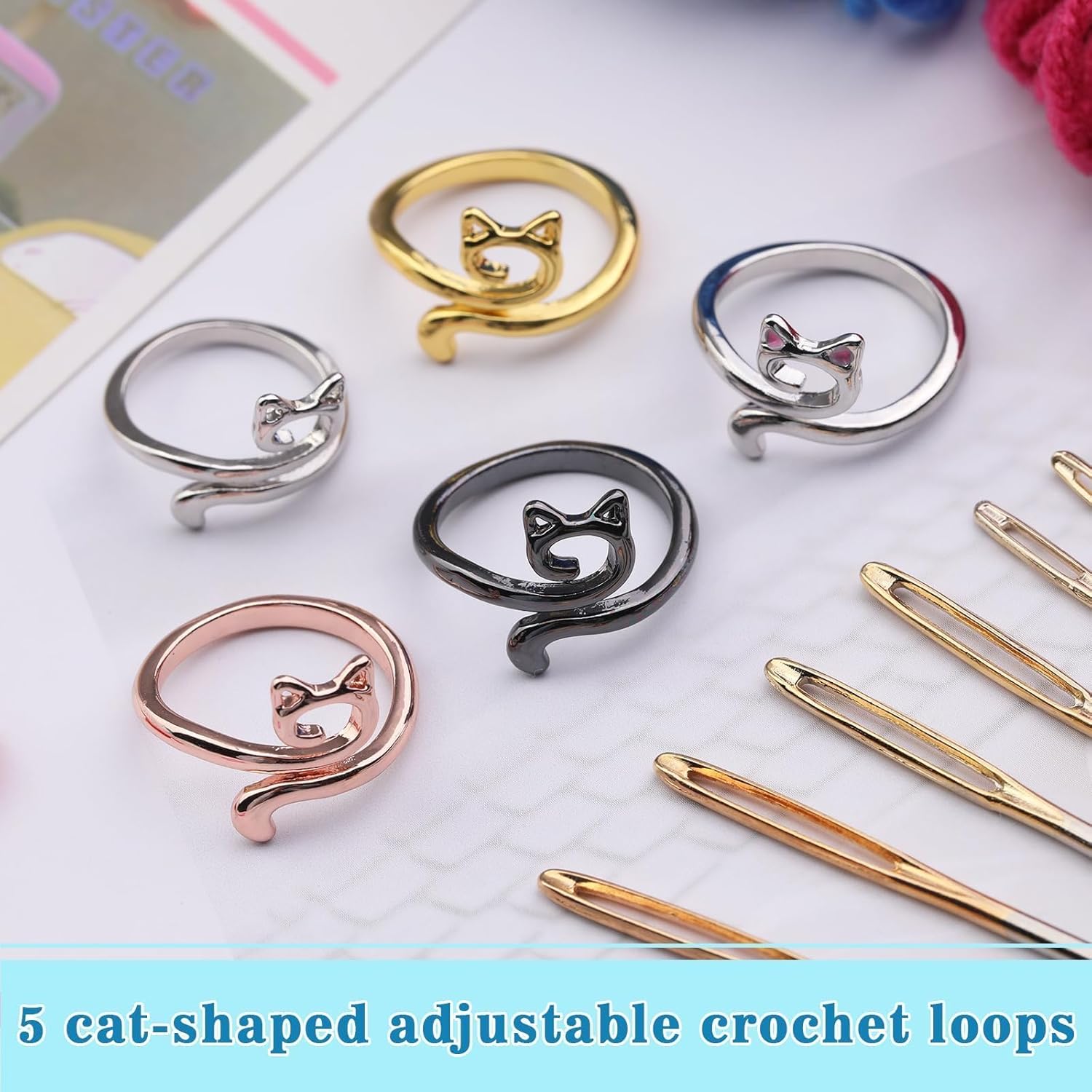 Crochet Rings for Crocheting Adjustable Crochet Tension Ring for Finger Cat Yarn Guide Ring Knitting Crochet Accessories For Women 4 Pcs