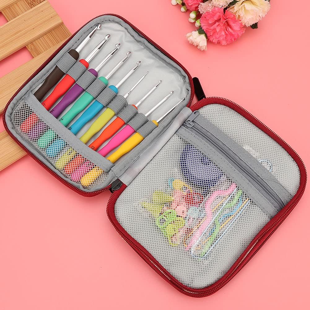 Crochet Hooks Kit with Case, Ergonomic Crochet Needles Weave Yarn Kits DIY Hand Knitting Art Tools for Beginners and Experienced Crochet Lovers