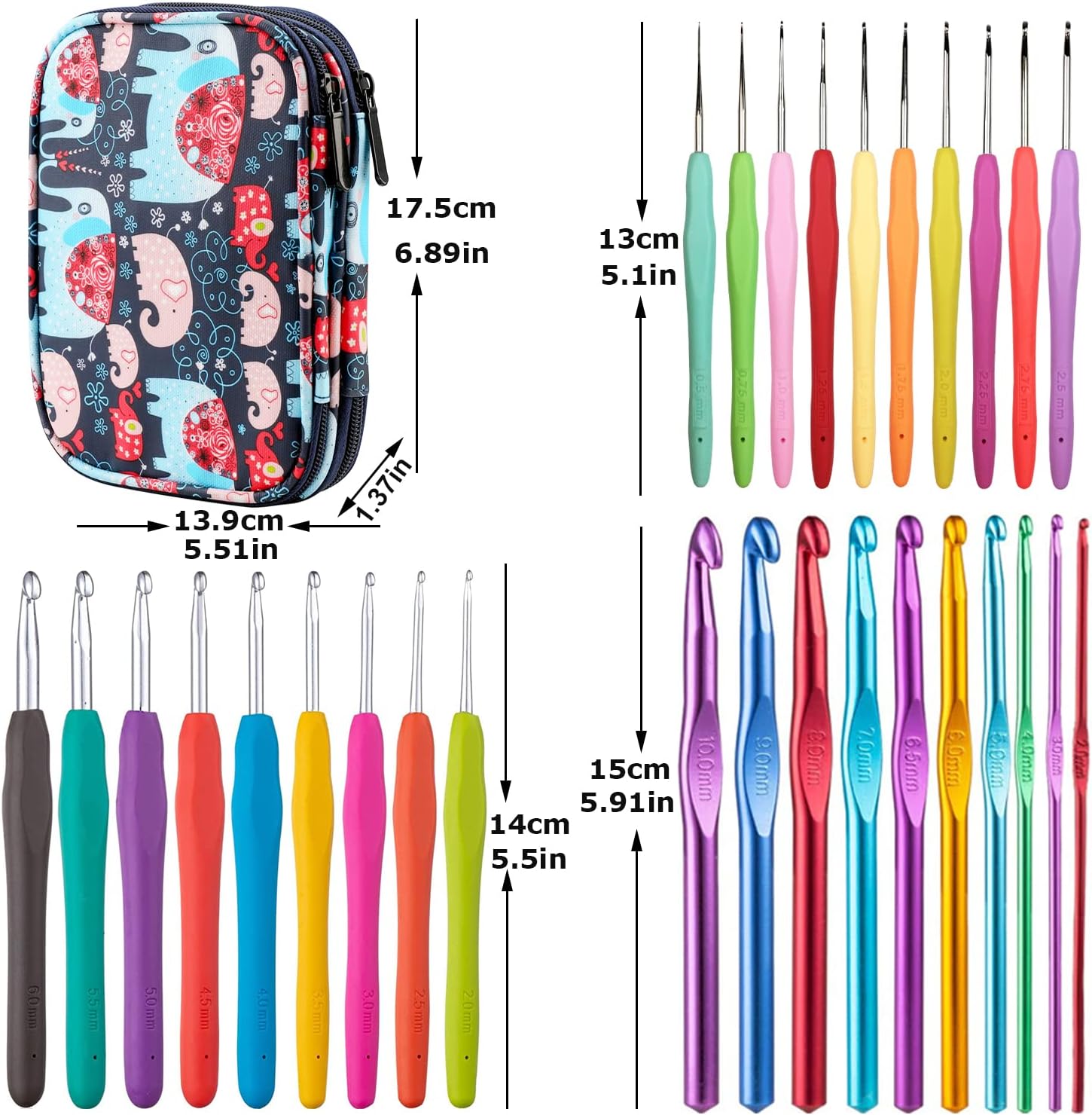 Crochet Hooks Kit with Case, Ergonomic Crochet Needles Weave Yarn Kits DIY Hand Knitting Art Tools for Beginners and Experienced Crochet Lovers