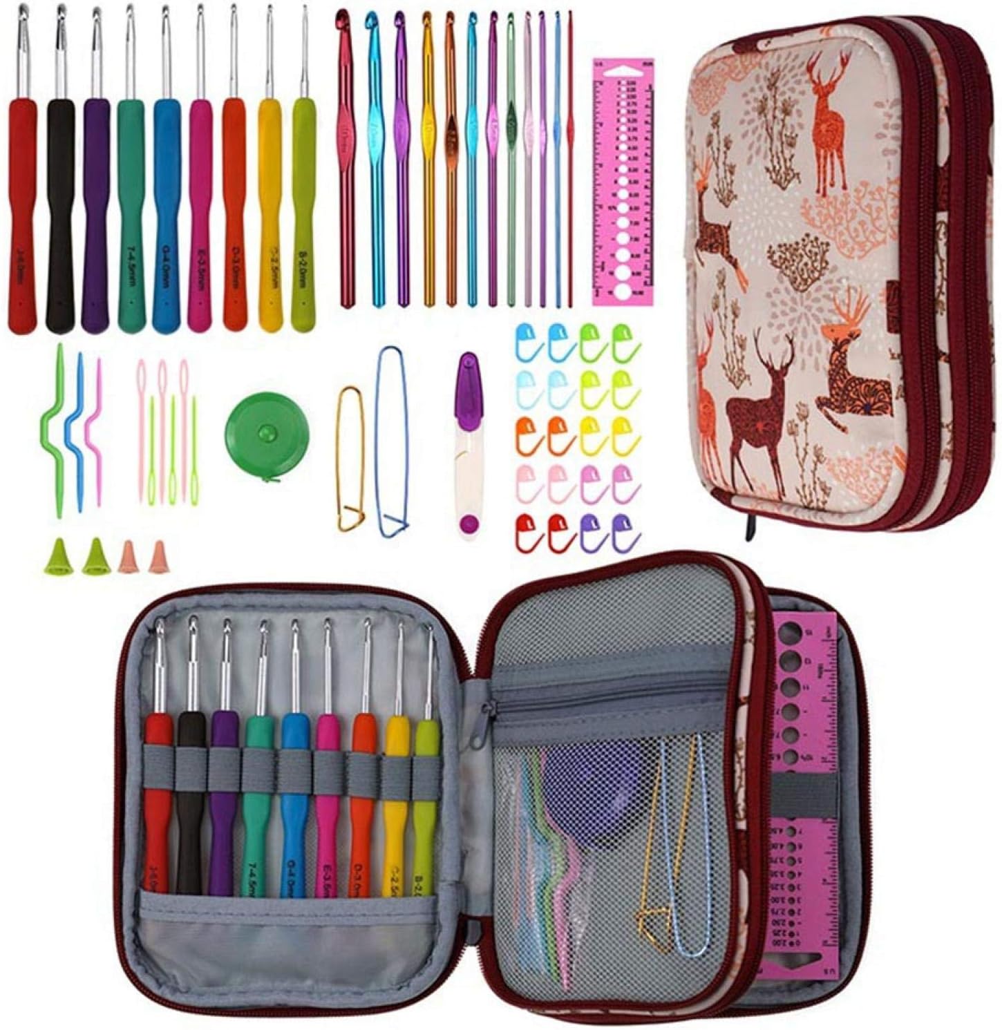 Crochet Hooks Kit with Case, Ergonomic Crochet Needles Weave Yarn Kits DIY Hand Knitting Art Tools for Beginners and Experienced Crochet Lovers