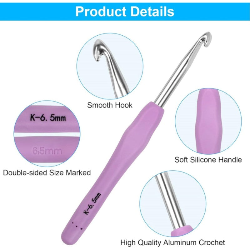 14 Size Crochet Hooks Set,2mm(B)-10mm(N) Ergonomic Crochet Hooks with Case for Arthritic Hands, Extra Long Crochet Needles